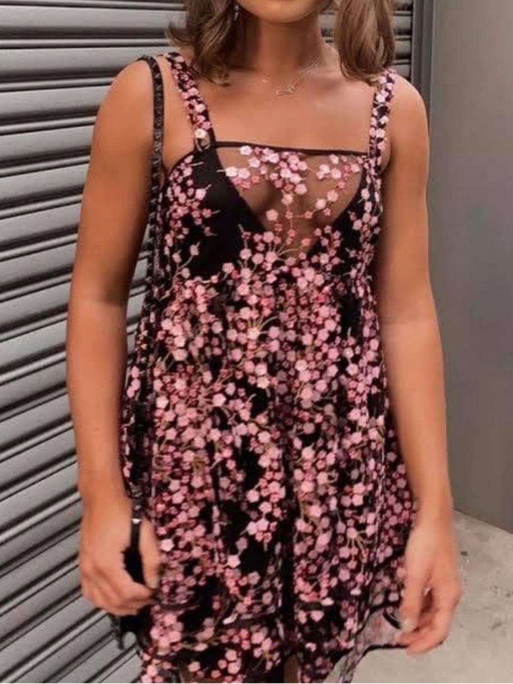 For Love & Lemons Jean Sequin Mini Dress Cherry Blossom Sexy Sequin Womens L